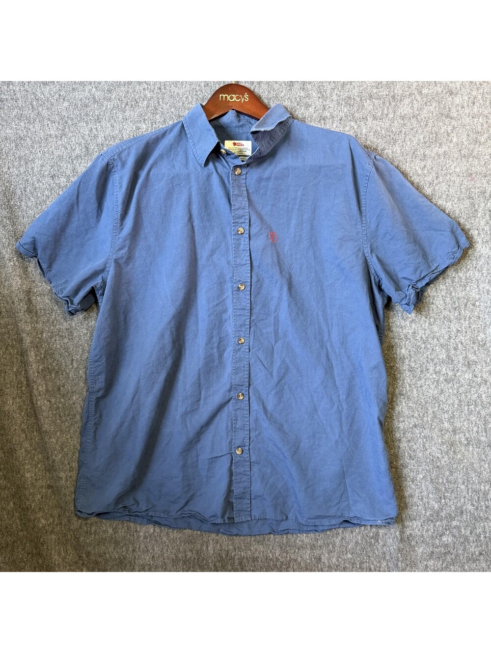 Fjallraven Shirt Mens XL Blue Short Sleeve Button Up Comfort Fit Casual Outdoor